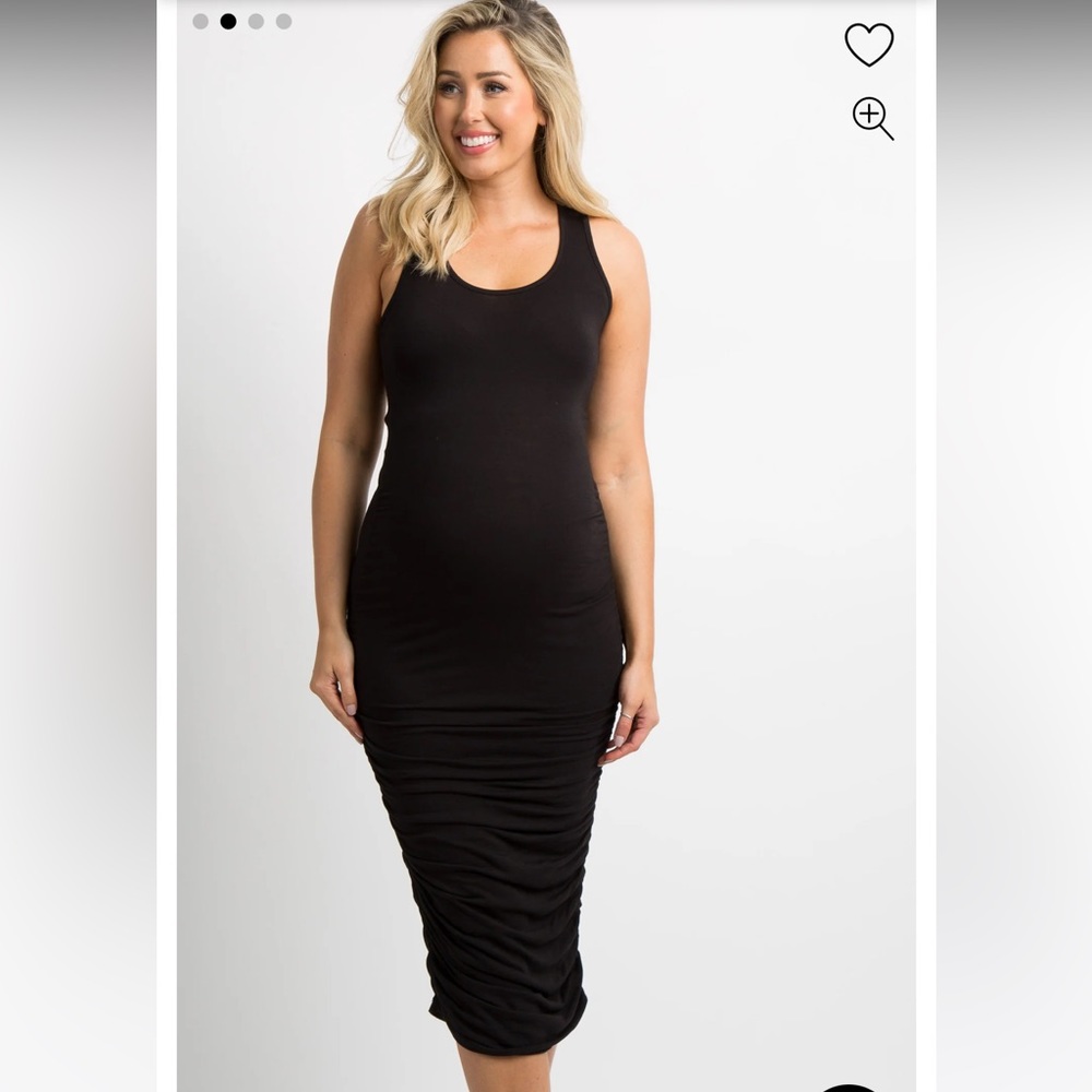 Black Solid Ruched Fitted Maternity Bodycon Midi … - image 2